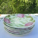 6 old plates in floral slip