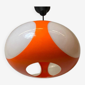 Lampe suspension vintage space age ufo orange et blanche de Massive, belgique, 1970s