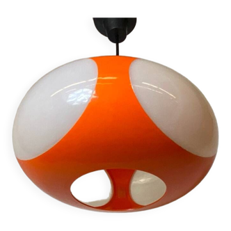 Lampe suspension vintage space age ufo orange et blanche de Massive, belgique, 1970s