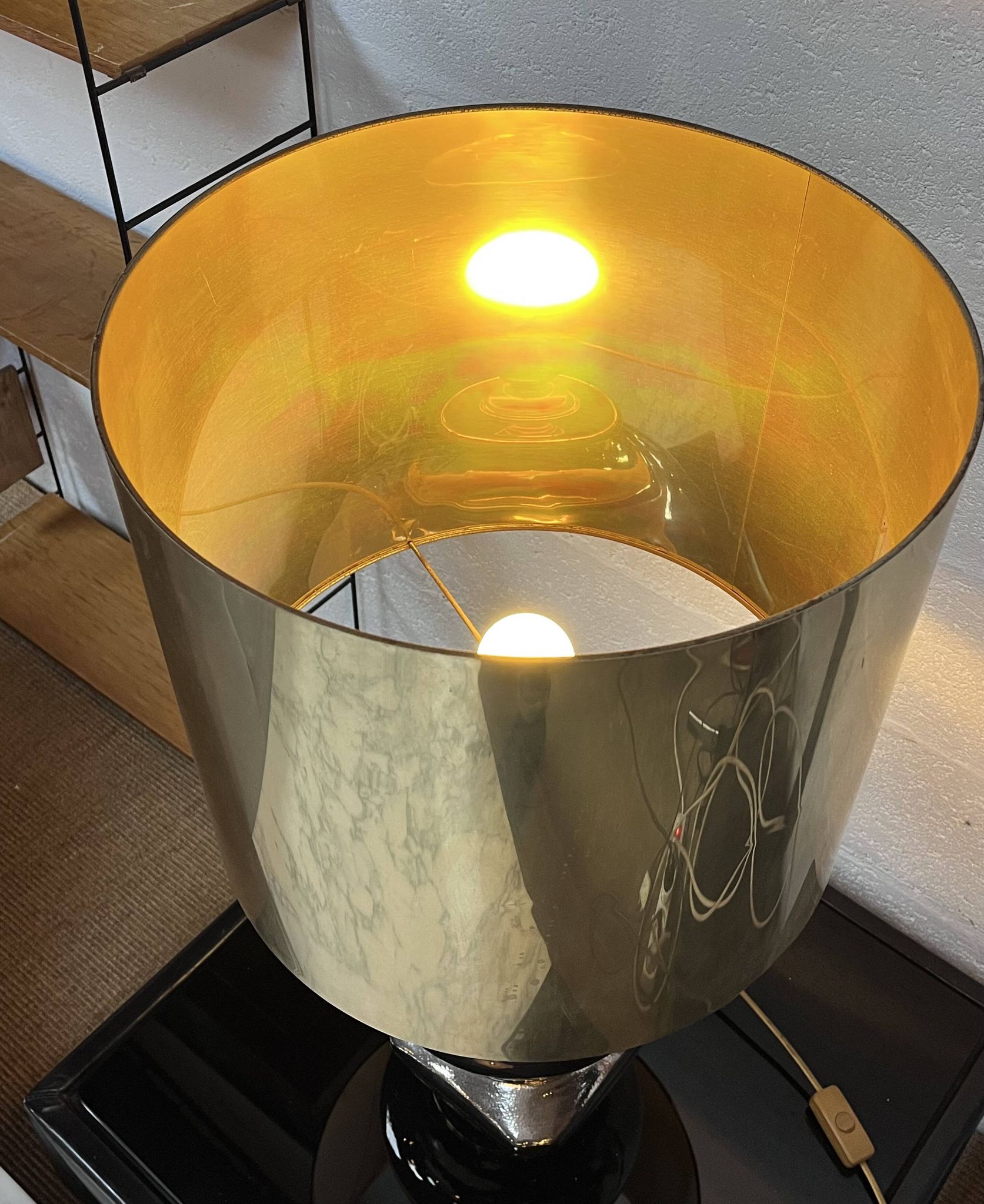 Gilded ceramic lamp, Italy, 1970