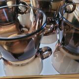 Service de 9 tasses en verre fumé Vereco France, années 70