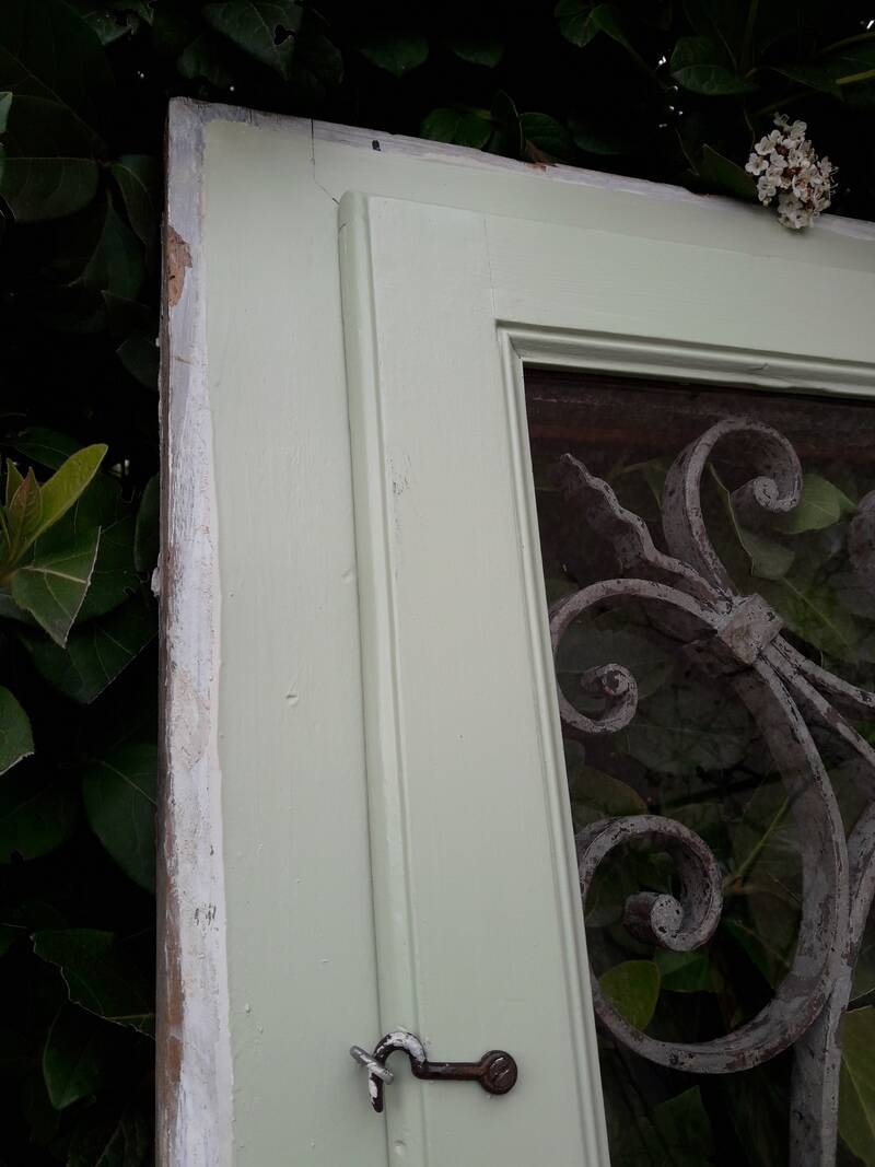 Window frame 179x88cm walnut oak wrought iron grille opening glass panel