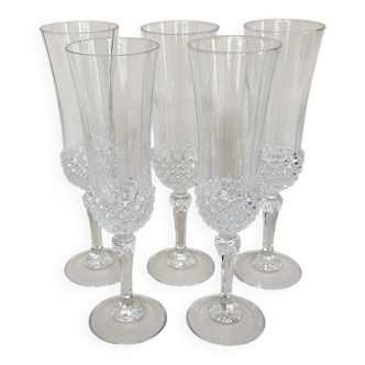 Set of 5 Cristal d'Arques champagne flutes