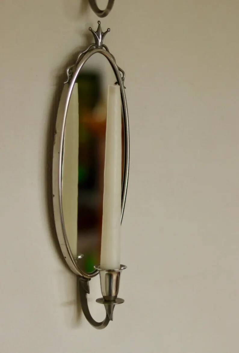 Pair of Mid-Century Tin Sconces with Mirror by Svenskt - Tenn, Sweden