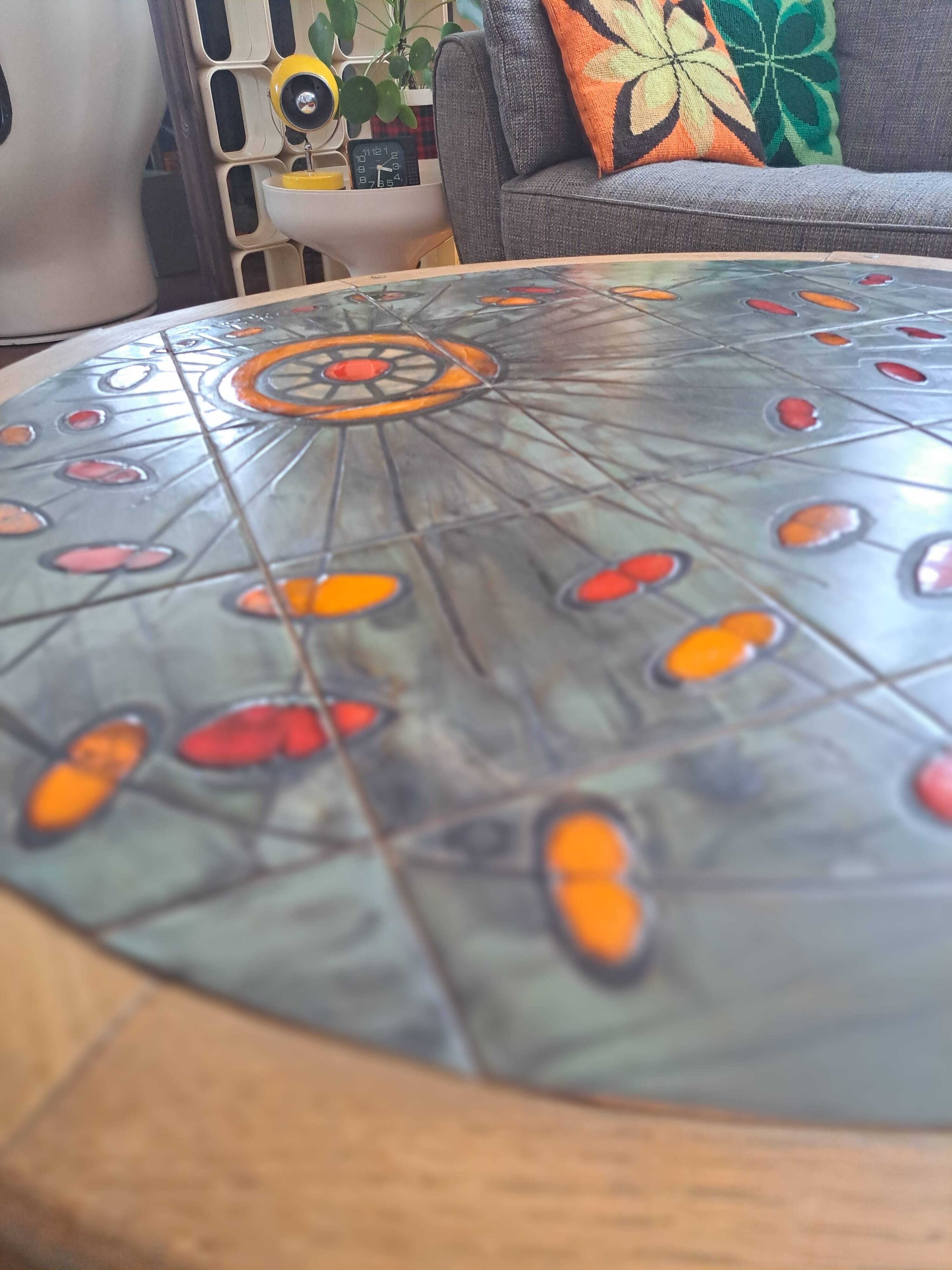 Vallauris coffee table signed drac 1960 wood earthenware steel