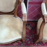 Pair of armchairs medallion Louis XV style, yellow velvet