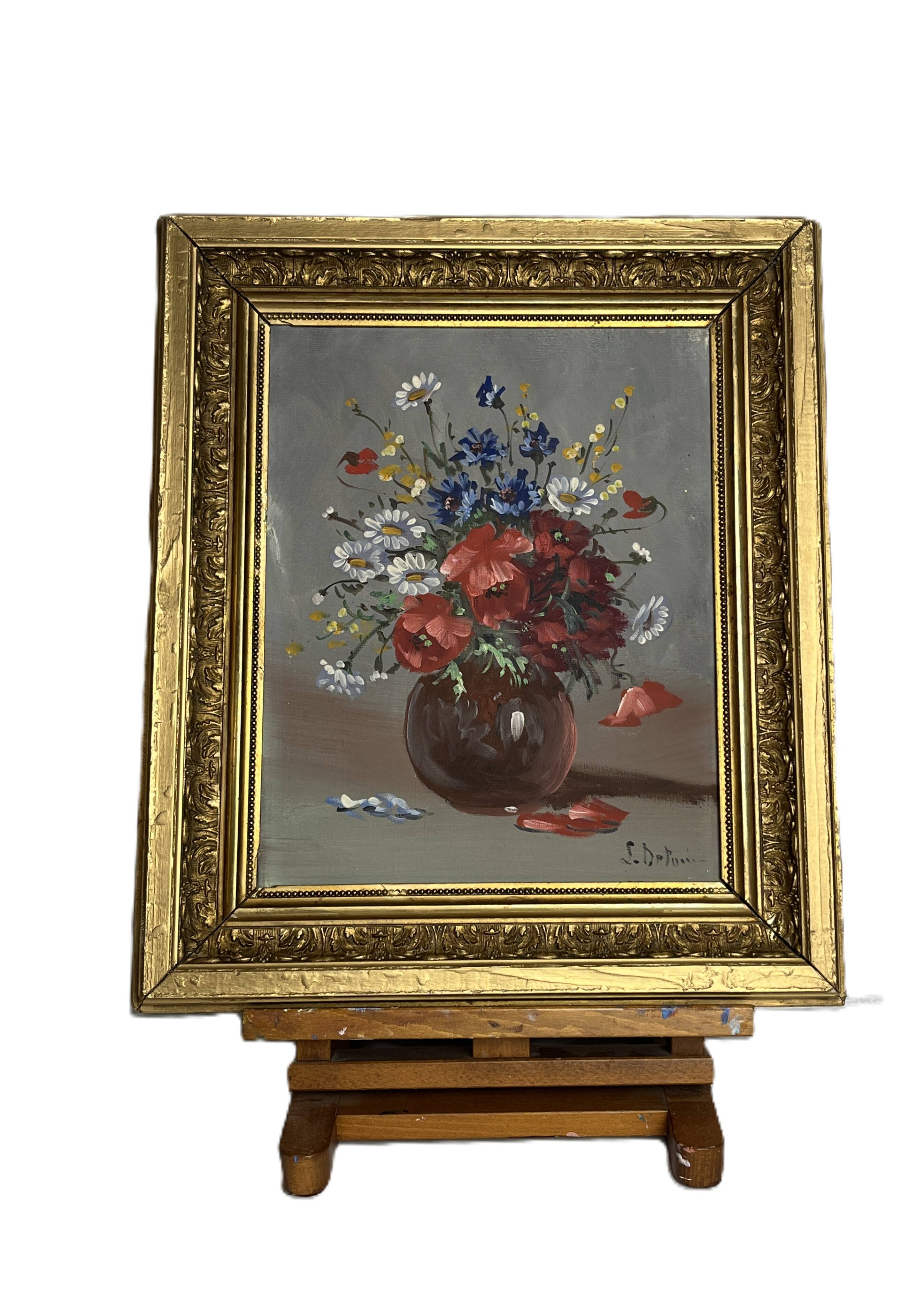Oil on canvas still life bouquet signed Delaure 20th century