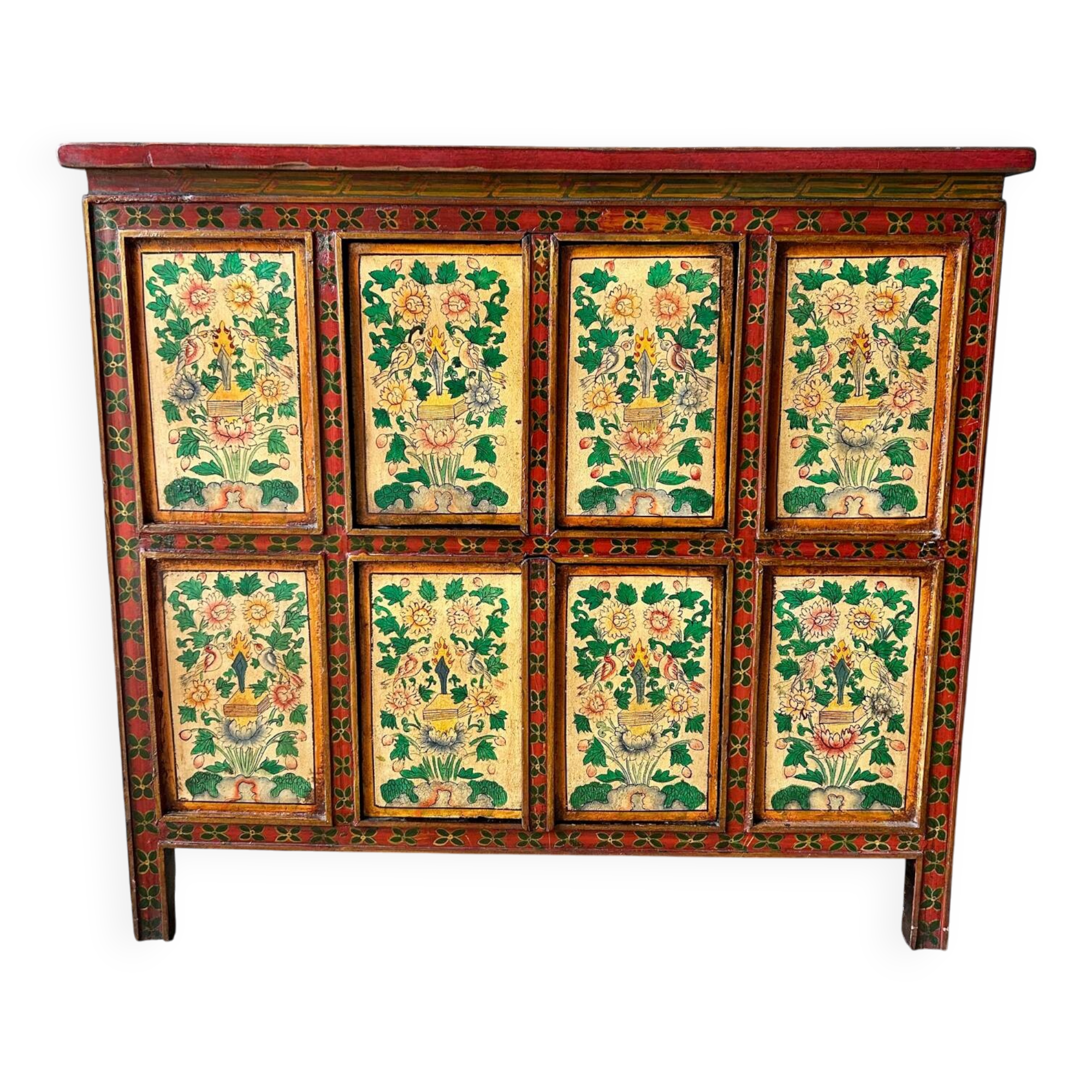 Buffet tibétain ancien peint à la main