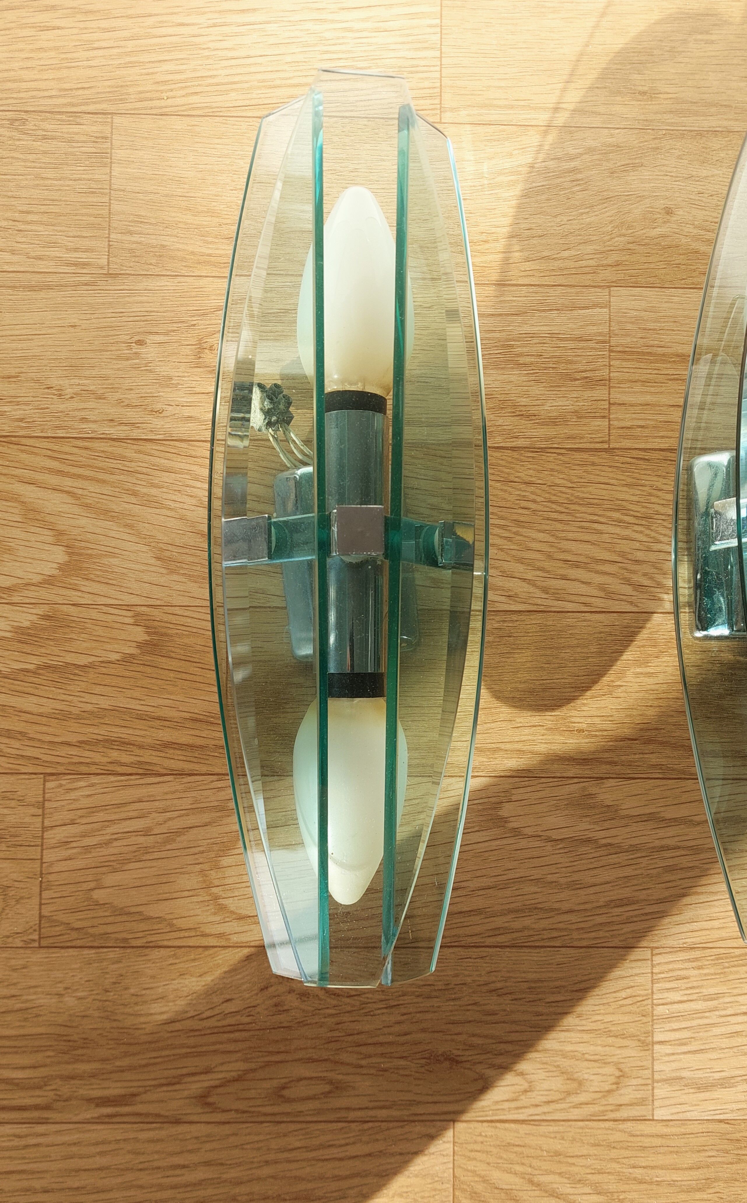 Pair of Veca wall lamps in blue/green tinted glass 1970