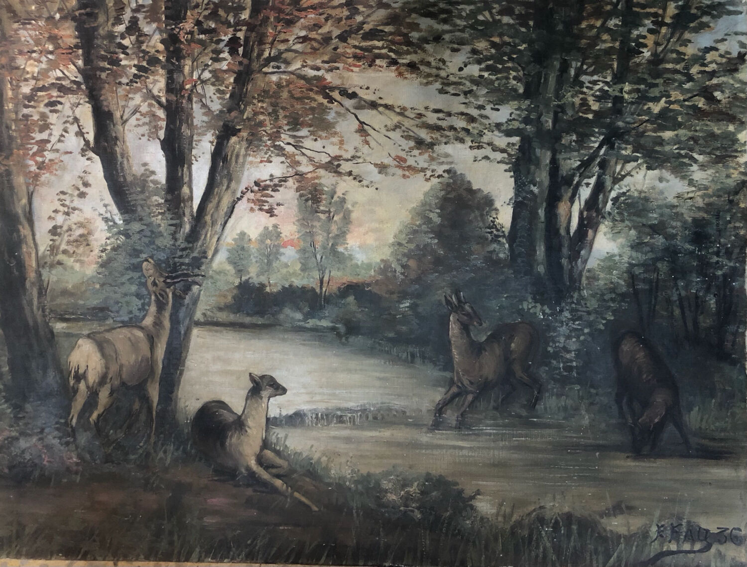 Old painting oil on canvas signed and dated 36