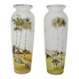 Pair of painted glass vases