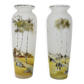 Pair of painted glass vases