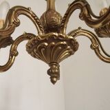 Lustre à 5 lumières en bronze de qualité française du milieu du siècle, avec détails de fleurs 5399
