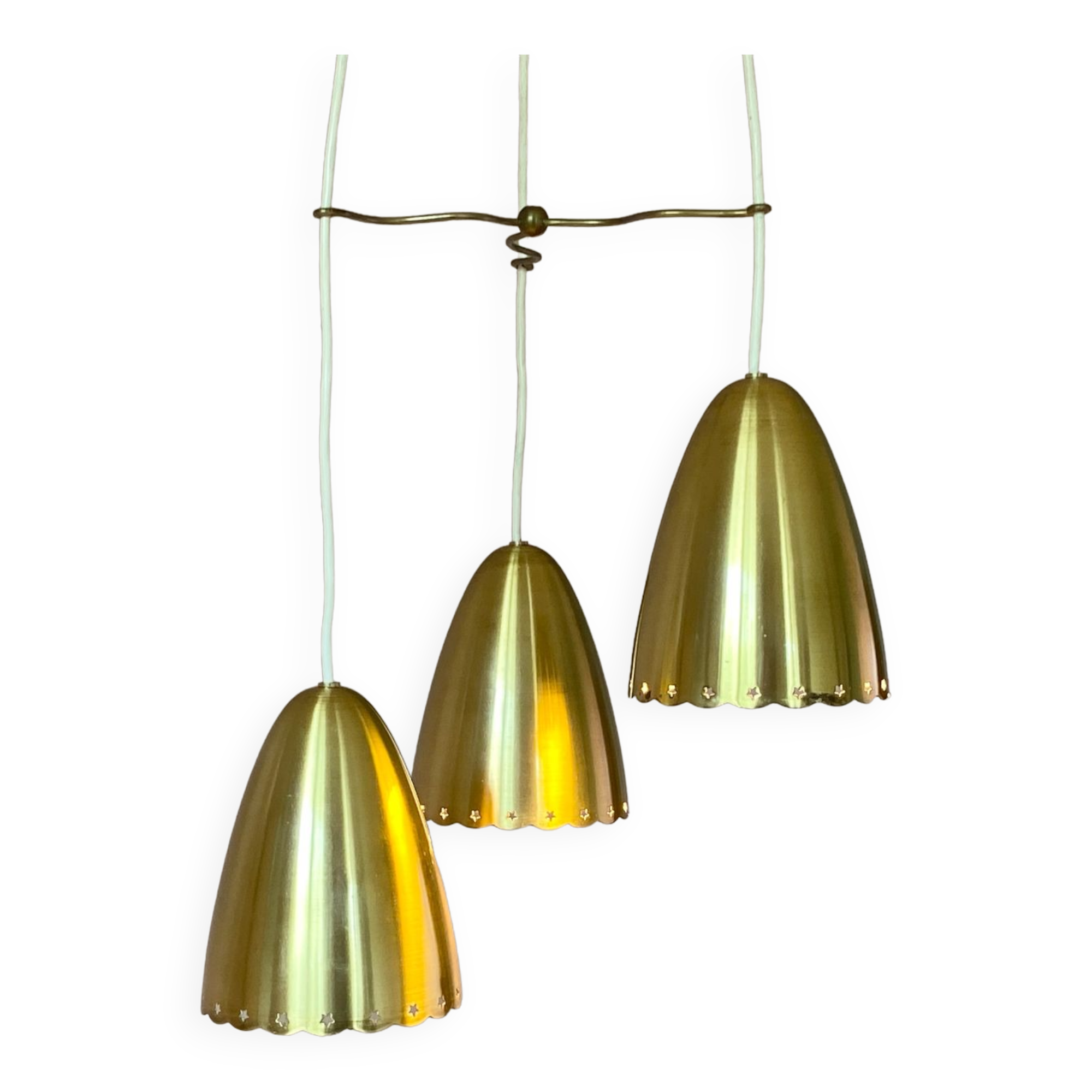 Golden bell mid-century brass pendant lamp set denmark 1960's
