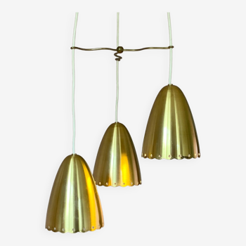 Golden bell mid-century brass pendant lamp set denmark 1960's