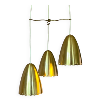 Golden bell mid-century brass pendant lamp set denmark 1960's