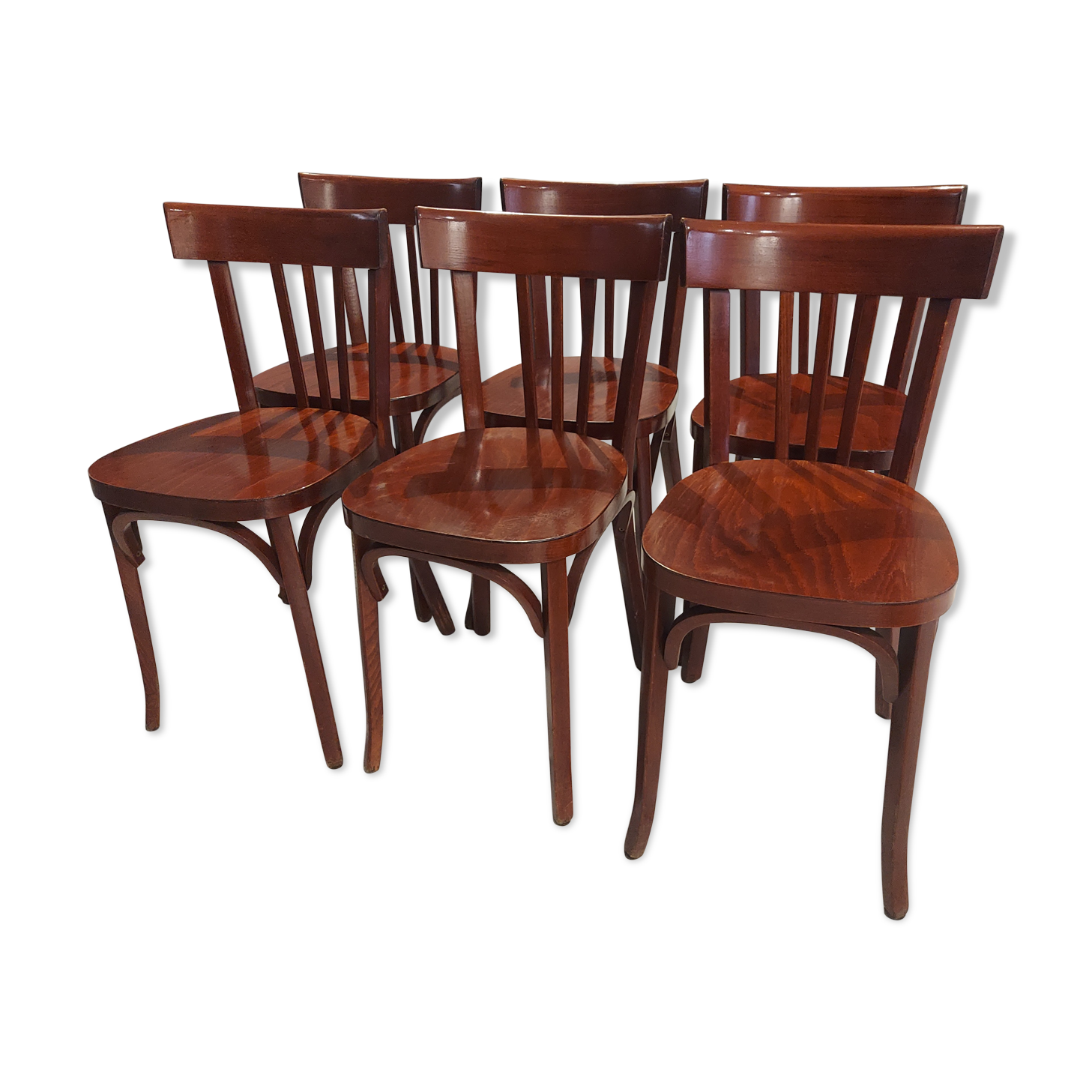 Suite de 6 chaises de bistrot Baumann vintage années 1980