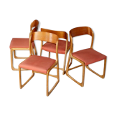 4 vintage chairs in teak, Scandinavian style, by the publisher Baumann, model Bémol / "Traineau"
