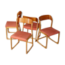 4 chaises vintage en teck, style scandinave, par l’éditeur Baumann, modèle Bémol / "Traineau"