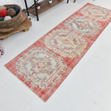 3x9 red & beige vintage runner rug 82x269cm