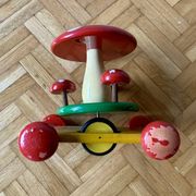 Vintage Wooden Pull Along Toy - Mushroom - 1960s