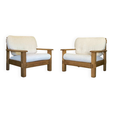 Pair of vintage armchairs in solid elm