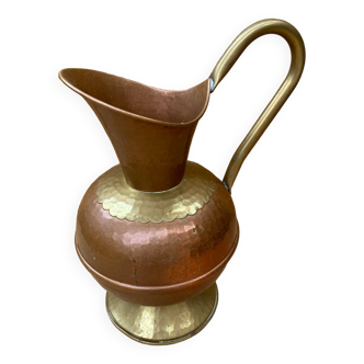Antique villedieu copper pitcher & vintage brass handle