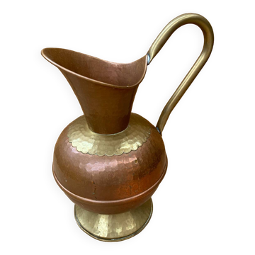 Antique villedieu copper pitcher & vintage brass handle
