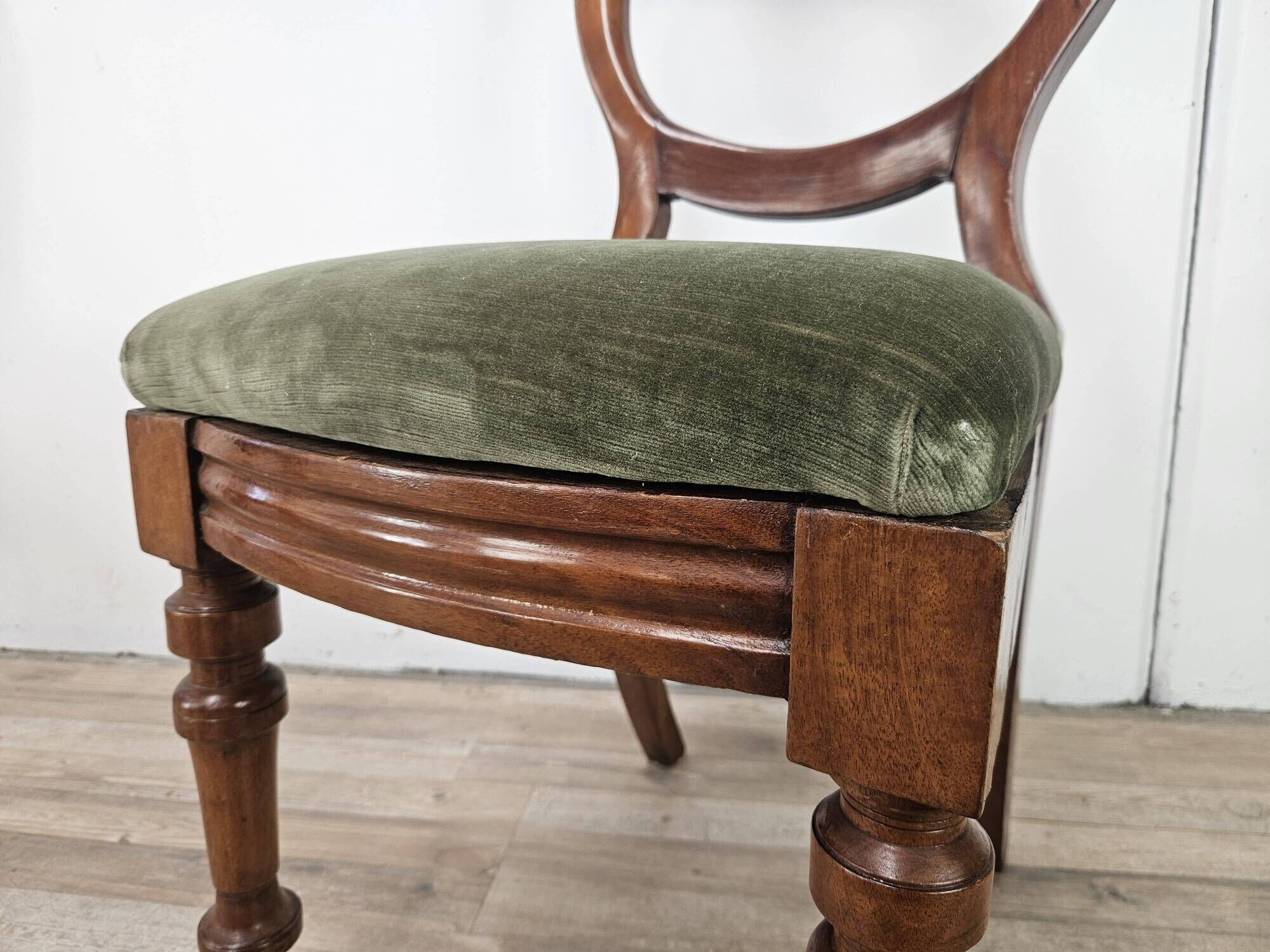 Four solid wood chairs with fabric seats, late 19th century