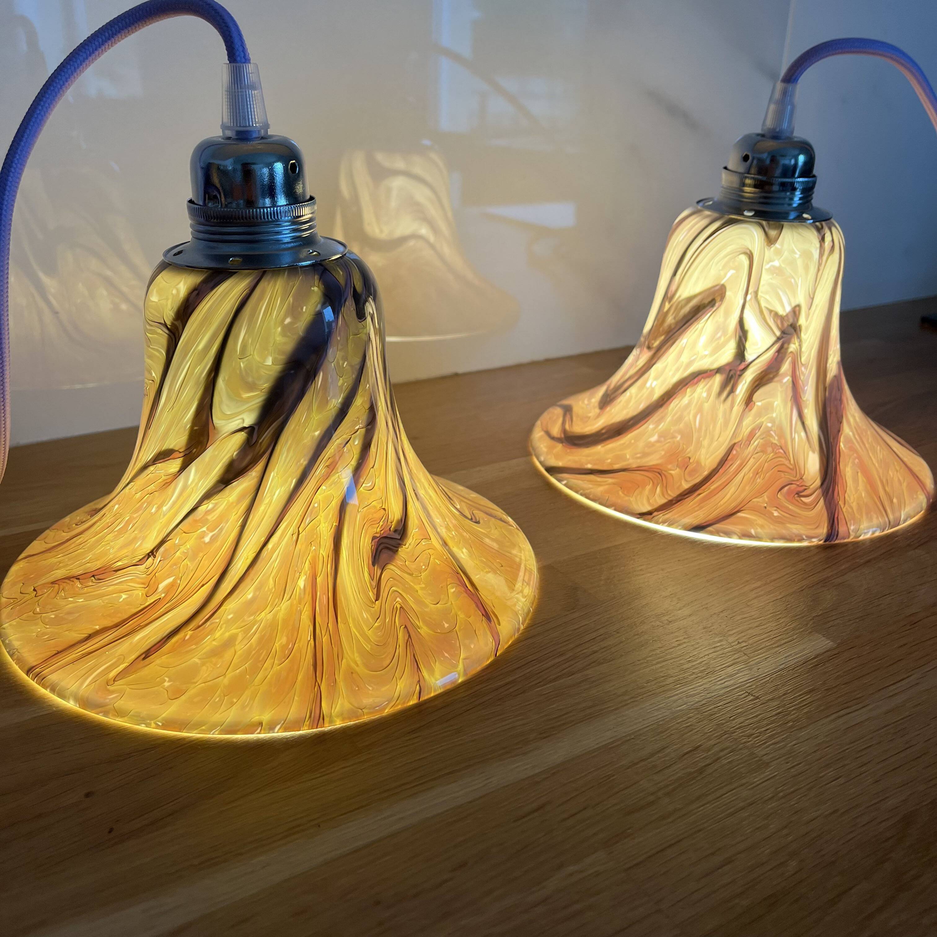 Pair of vintage purple opaline globe lamps