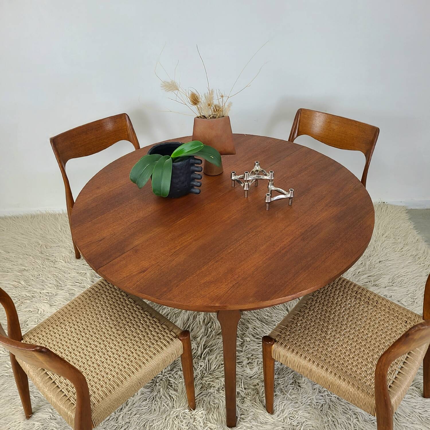 Danish round dining table Scandinavian teak vintage 1960s