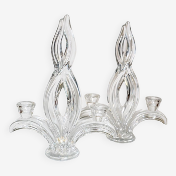 Pair of transparent Vannes crystal candlesticks