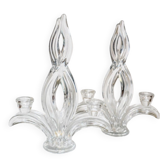 Pair of transparent Vannes crystal candlesticks