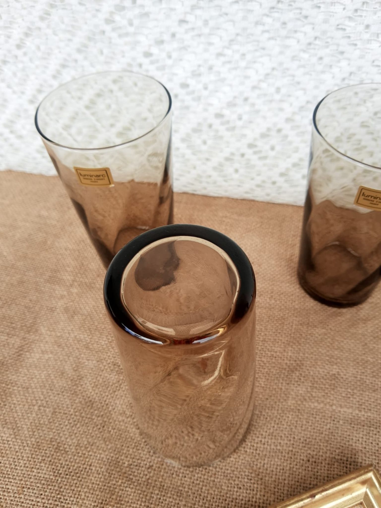 Set of 4 smoked glasses luminarc france vintage
