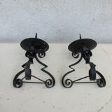 Pair of iron candlesticks