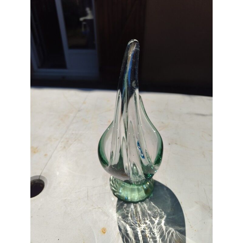 2 blue crystal and blown glass pocket vases