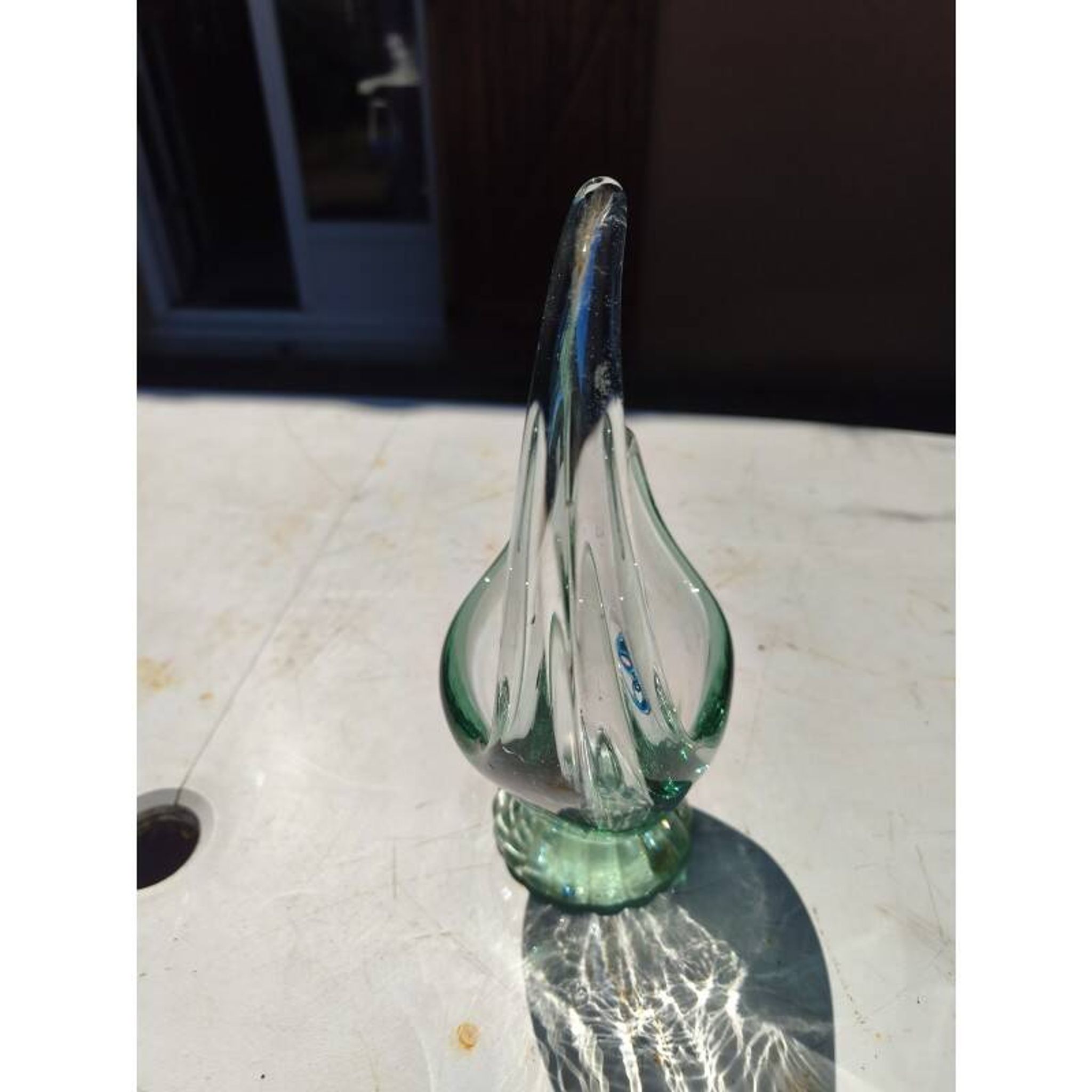 2 blue crystal and blown glass pocket vases