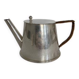 Mid 20th Century silver-plated coffee pot with wicker wrapped handle
