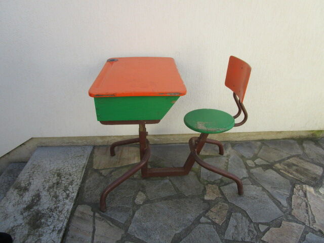 Vintage metal and wood school desk