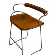 Kitchen stool with a smoked black metal backrest and natural tobacco leather.