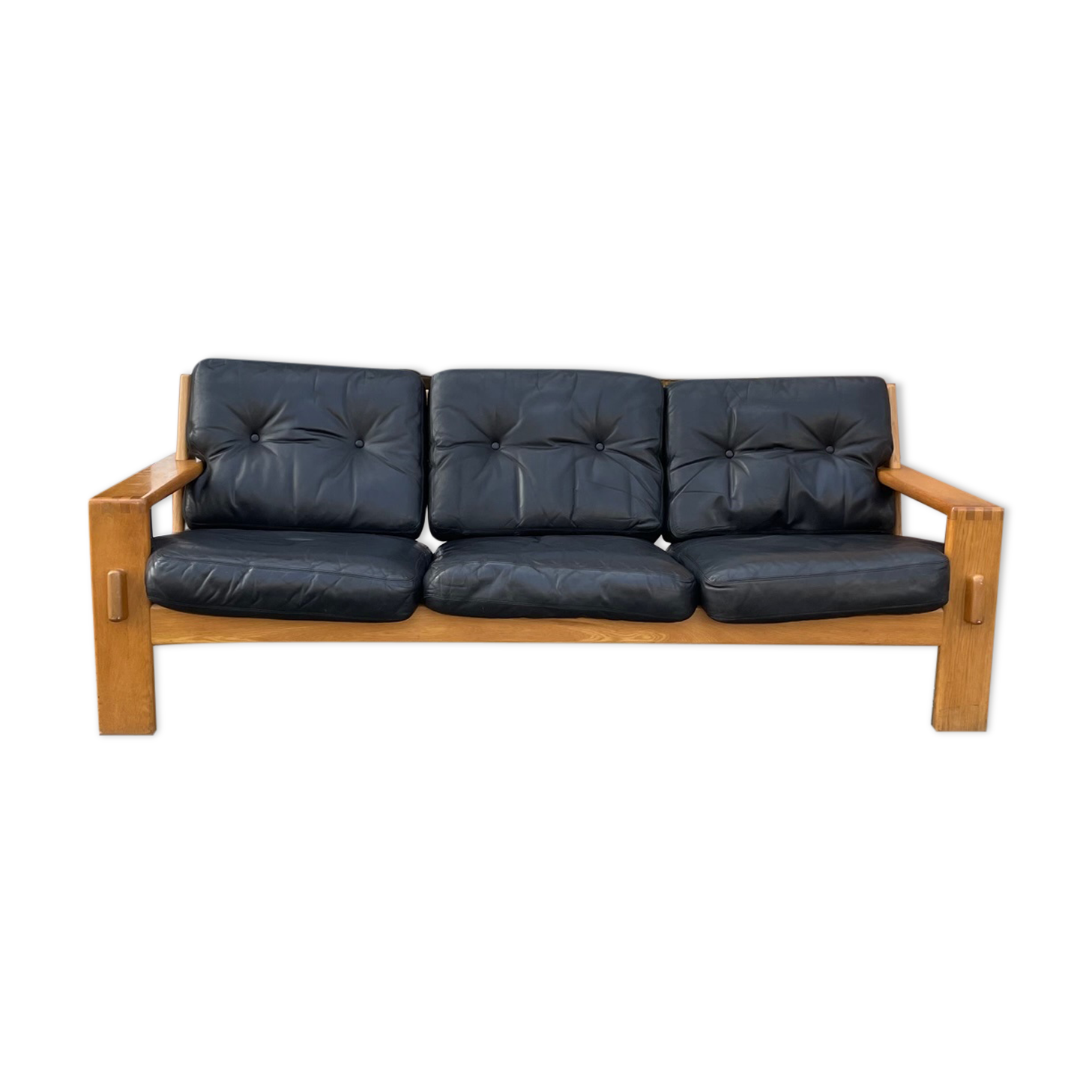 3-seater sofa in oak and leather design Eesko Pajamies for Asko model Bonanza 1970