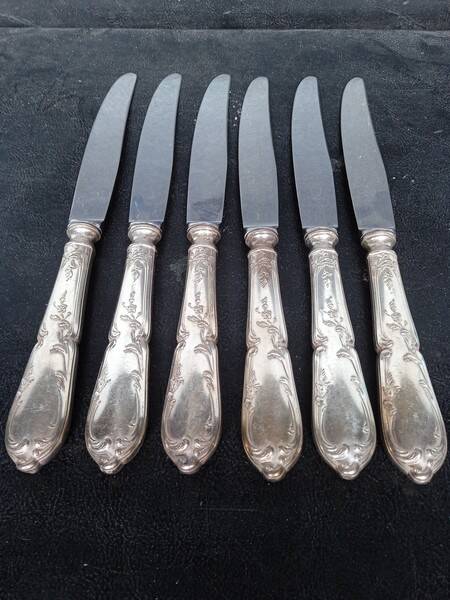 6 SFAM silver metal knives St Louis XVI