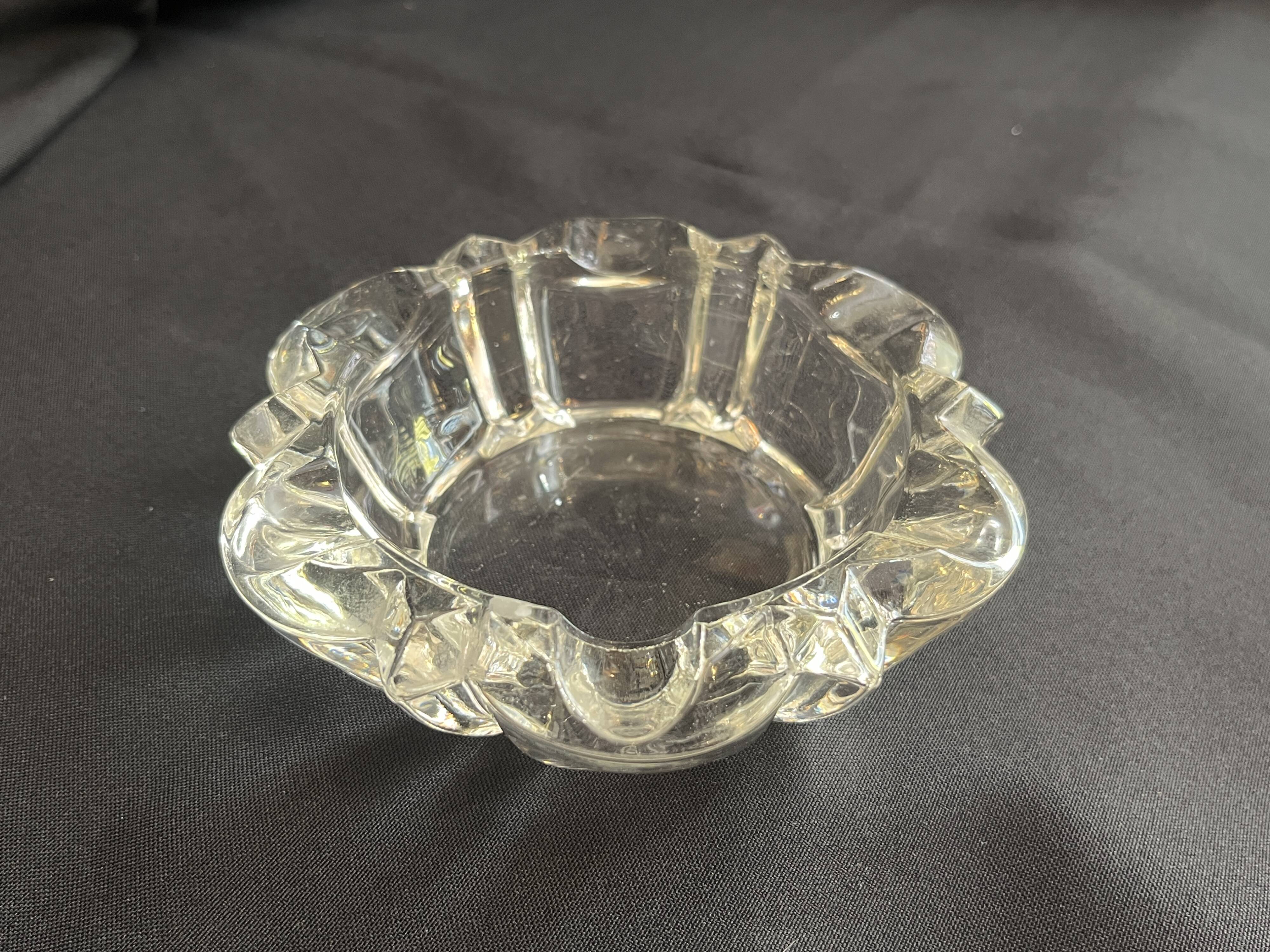 Antique vintage molded glass art deco ashtray with glass pocket emptier