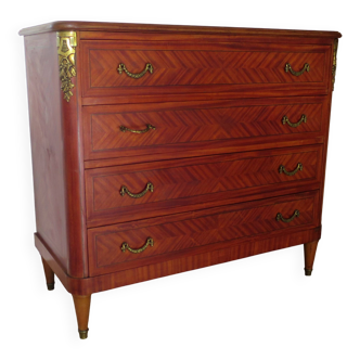 Louis XVI chest of drawers - Bronze - Butterfly wood veneer marquetry - 1930