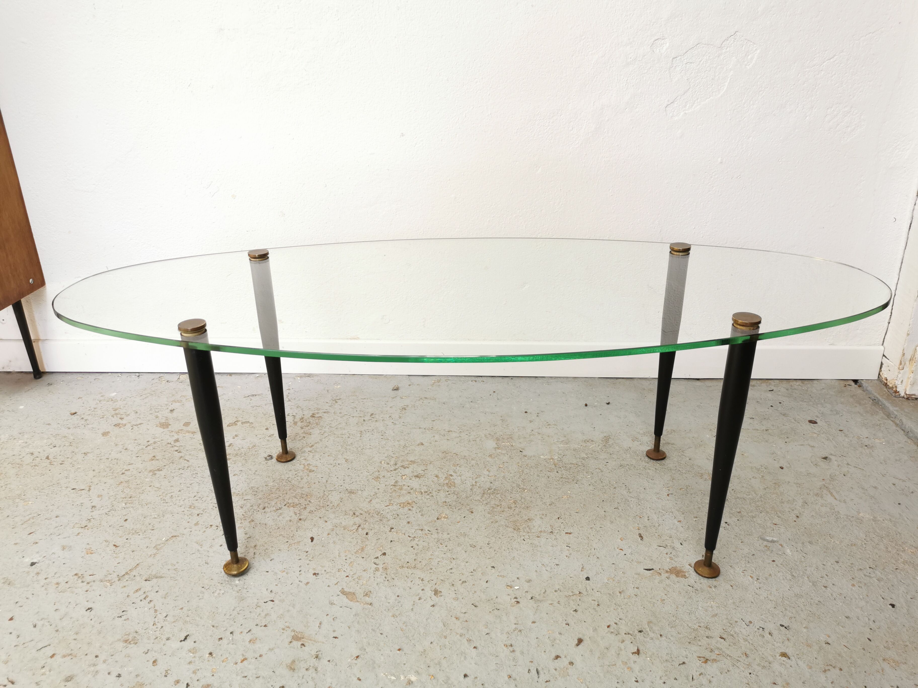 Table basse vintage 1950 verre métal et laiton