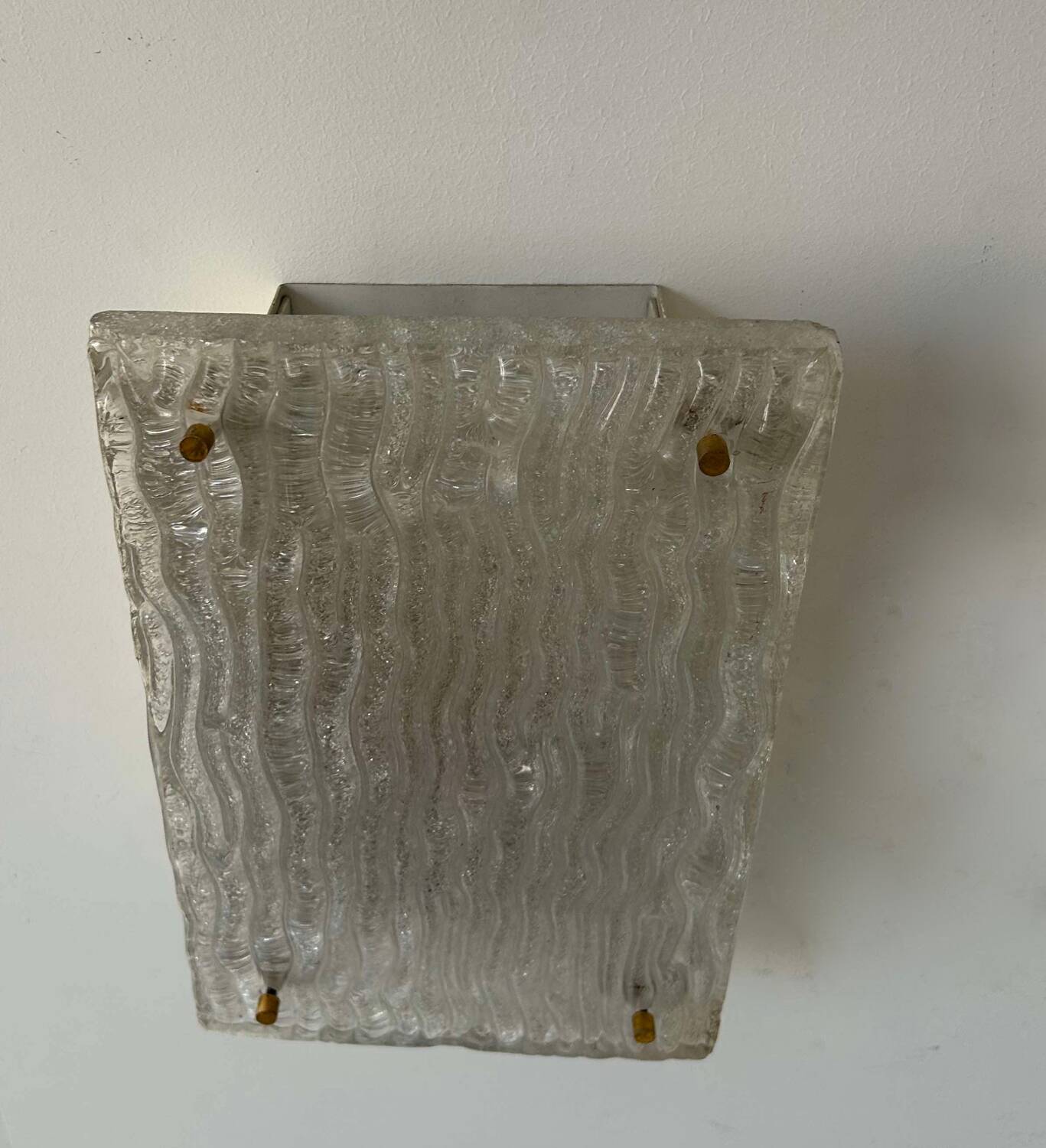 Pair of vintage sconces, molded frosted glass, Murano Italy 1970