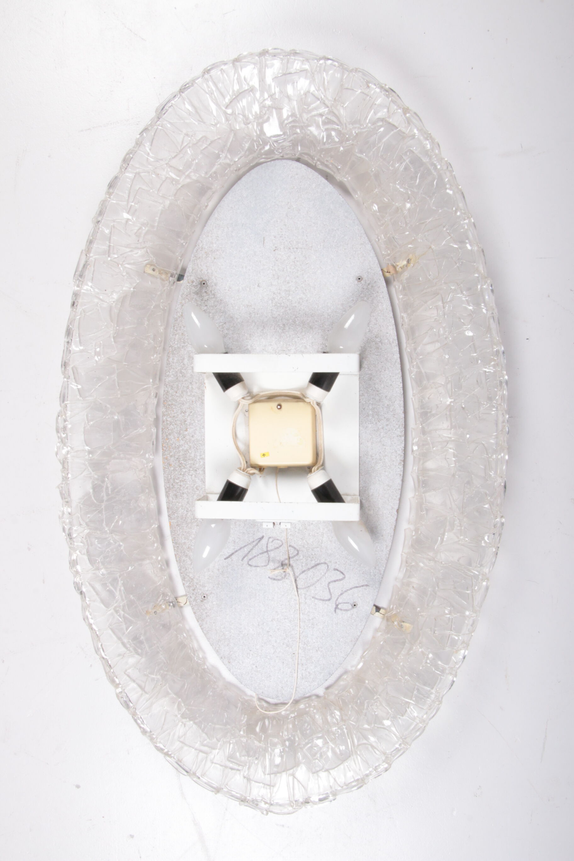 Large Oval Plexiglas mirror with lighting, 1960 Germany.