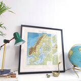 Vintage map Scandinavia Norway Sweden Finland 43x43cm from 1950