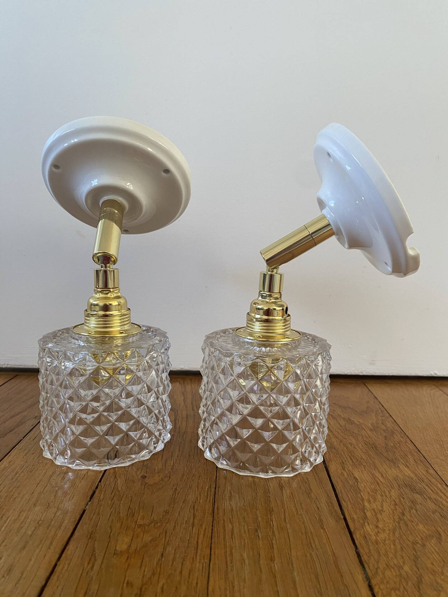 Pair of vintage glass globe wall sconces