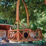 60s rattan hanging planter